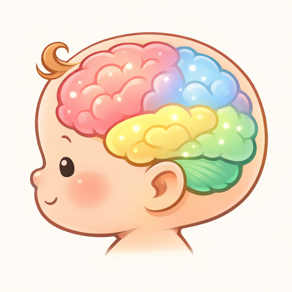 Cerebro de bebé con áreas del desarrollo